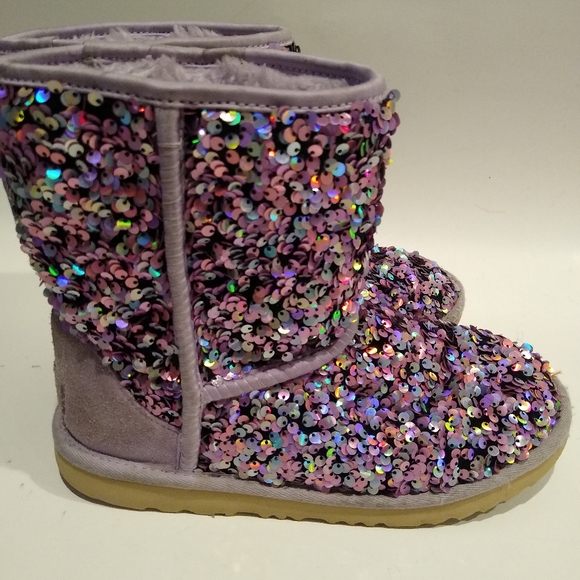 Ugg Stellar Sequin Classic Boot Purple Pink 1112244K Girls 5 - Picture 2 of 9